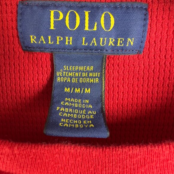 Polo Ralph Lauren Shirt Men M Red Waffle Knit Thermal Long Sleeve Tuxedo Bear - Picture 4 of 9